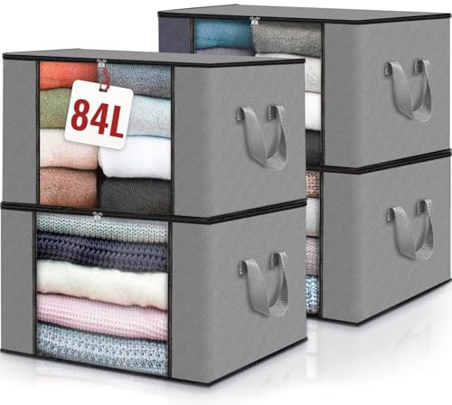 edihome, Cajas Almacenaje Ropa, Bolsas para Guardar Ropa, Organizador Armario, con Asas Reforzadas, Cajas Organizadoras, Fundas de Tela Resistente (Gris claro, Pack de 4)