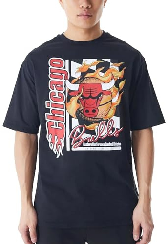 NBA Flame Print Oversized T-Shirt Chicago Bulls Black Red