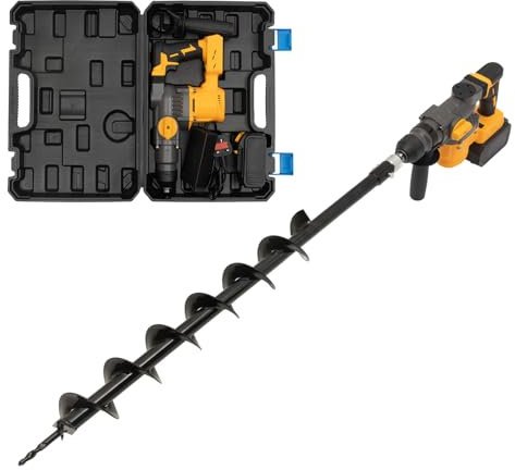 VonVVer Cordless Fence Post Auger with 80cm Drill Bit- Post Hole Digger with 2x13000mAh Batteries, Garden Auger Drill Bit for Planting, Auger Post Hole Digger, Garden Extend Spiral Auger Drill Bit