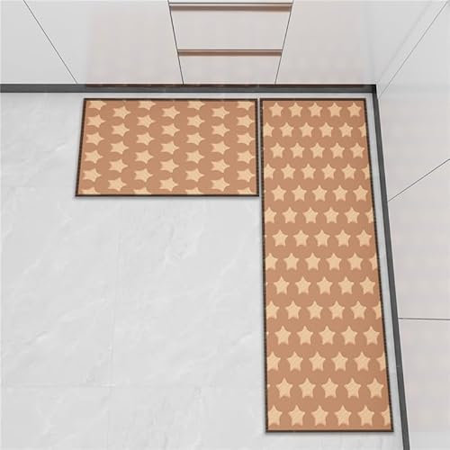 Küchenteppich Brauner Stern Küchenläufer,Teppich Für Küchenteppich Waschbar rutschfest, Fussmatte Aussenweich Und Superabsorbierend Waschbar In Waschmaschine 40X60+40X120
