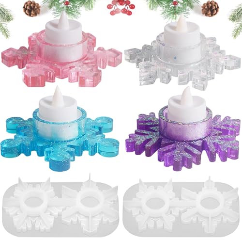 Lot de 2 moules en silicone de Noël - Bougeoirs en silicone - Flocons de neige - Moule en silicone - Bougeoir DIY - Moule en silicone - Flocon de neige - Moules pour plâtre résine époxy