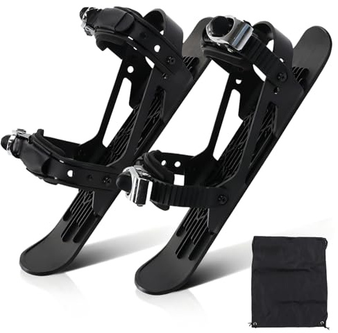 Mini-Ski-Skates, Mini-Ski-Schuhe, verstellbare Skiboards, zur Befestigung an Skischuhen, Snowskates, Snowblades, Skiboards für Abfahrtspisten, Wintersport (Schwarz)
