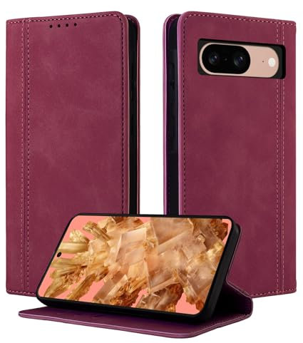CASAFUNY Coque pour Google Pixel 8 Housse PU Cuir Étui à Rabat Flip Case pour Google Pixel 8 Pochette de Portefeuille Étui de Protection pour Google Pixel 8, Rose