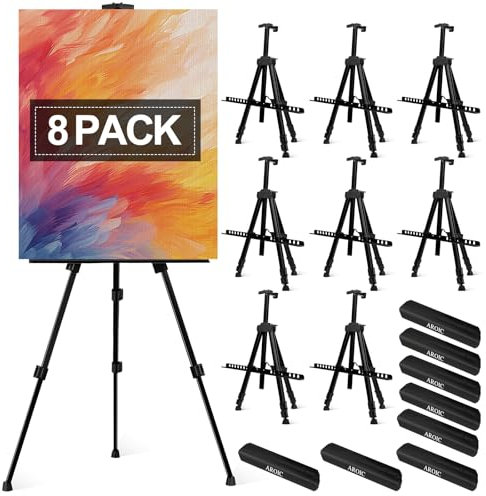 AROIC 8 Stück Malerei-Staffelei, Ständer, tragbar, verstellbar, Metallstativ, Künstlerleinwände, Höhe von 50 bis 168 cm, extra stabil, für Tisch-/Bodenmalerei, Zeichnen und Ausstellen, schwarz, mit 8