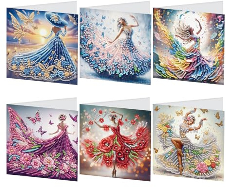 DCIDBEI DIY Diamond Painting Karten 6 PCS Strass Handwerk Grußkarte | Diamant Painting Malerei Malen nach Zahlen Geschenkkarte Geburtstagskarten Geburtstag Karte Elfe Fee Engel