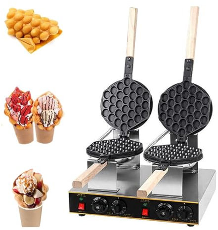 LHQYA 1400W Egg Bubble Waffle Iron, Commercial Bubble Waffle Maker, 50-250℃ Adjustable/180° Rotatable/stainless Steel Non-stick Baking Pan, for Restaurant Bakeries Snack Bar