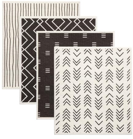 Focenat Paquete de 4 Paños de Cocina Suecos,Paño de Limpieza sin Olor,Paños de Esponja de celulosa Reutilizables,Paños de Cocina Lavables,Absorbentes y de Secado Rápido,Apto para Cocina y hogar