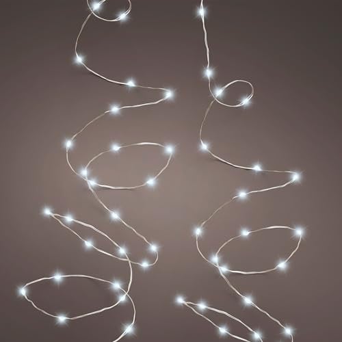 Spetebo LED Draht Lichterkette 5 m - 100 LED/kaltweiß - Deko Beleuchtung für Außen mit 8 Funktionen - Batterie betrieben auf Silberdraht