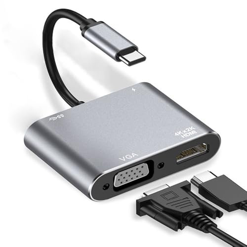 USB C to HDMI VGA Adapter,USB Type C to VGA HDMI Adapter Thunderbolt 3 VGA Adapter for MacBook Pro/iPad Pro/Air 2020 2019 2018,Dell XPS 13/15,Surface Pro, Galaxy S8/S9, Huawei P20