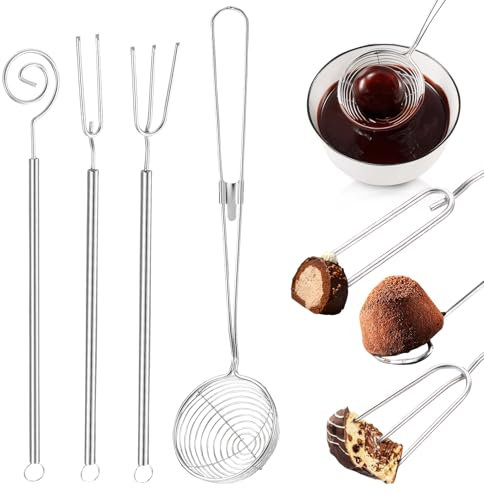 4 Stück Schlitzlöffel, Schokolade Pralinengabel Edelstahl Fondue Gabel, Besteck für Handgefertigte Pralinen, Süßigkeiten und Trüffel