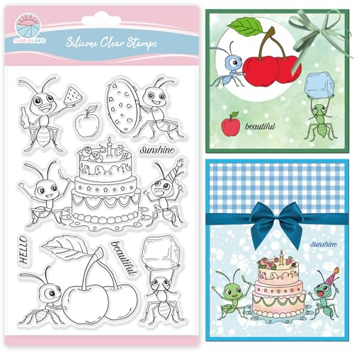 GLOBLELAND Transparente Stempel Mit Cartoon Ameisenkuchen Motiv Zum Gestalten von Karten Silikonstempel Mit Obstmotiv Bier Eiswürfel Kekse Transparente Stempel Siegel Für DIY Scrapbooking Prägung