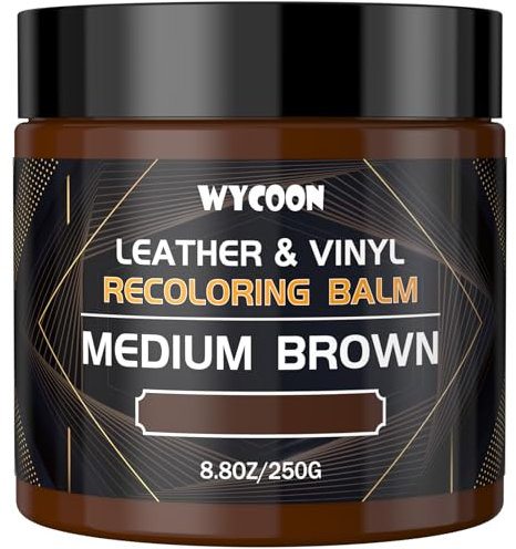 WYCOON Kit Réparation Cuir, Teinture Liquide, Peinture et Crème Colorante pour Canapés, Sièges Auto, Chaussures, Meubles - Restaure Les Cuirs Rayés et Décolorés-Brun Moyen