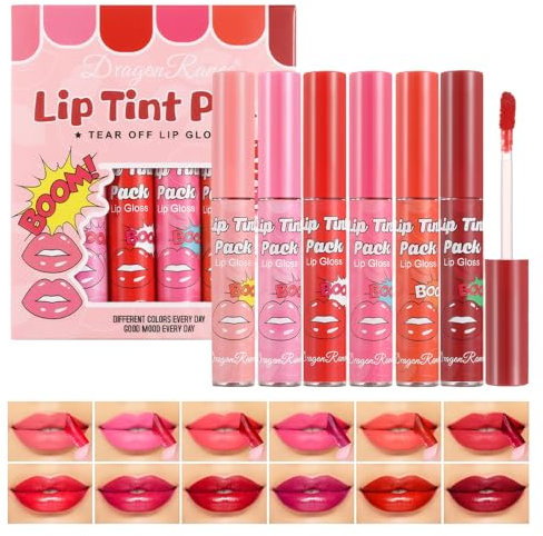 Juego de 6 colores Peel Off Lip Stain Set de lápiz de contorno de labios extraíble, resistente al agua, no mancha ni deja manchas, adecuado para mujeres, para crear impresionantes labios