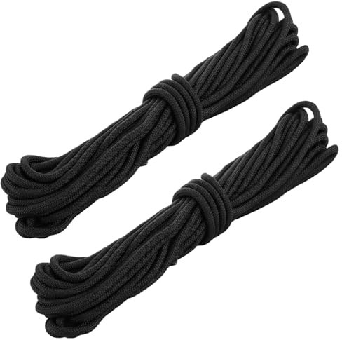 LDHHYH 2PCS 10MM x 20M Braided Nylon Rope, Heavy Duty Black Utility Cord, 32-Strand Double Braid Outdoor Rope for Camping, Climbing, Boating, Survival, DIY Projects