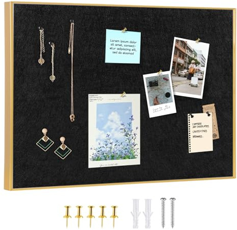 Goldene Pinnwand mit Aluminiumrahmen und schwarzem Filz, ca. 50,8 x 76,2 cm Pinnwand mit Pins, Ösenschrauben, Dichtungen, Schrauben, Korktafel, Alternative für Büro, Schule und Zuhause (AL-BK-5075)