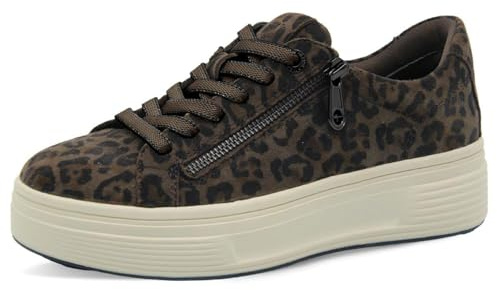 Tamaris Comfort Damen Plateau Sneaker mit Reißverschluss Low Top, Mehrfarbig (Mocca Leopard), 37 EU