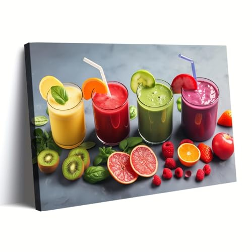 LIFKNVN Minimalistische Smoothie-Saft-Bilder für Küchenwände, thematisches Wandkunstbild für die Heimdekoration im Wohnzimmer, Gemälde für Schlafzimmer, 20 x 30 cm, mit Rahmen