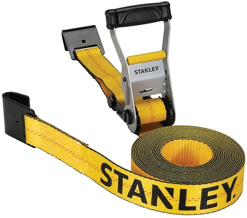 STANLEY S10000F Black/Yellow 2 x 27' Ratchet Strap with Flat Hooks - 3,333 LBS Safe Working Load / 10,000 LBS Break Strength