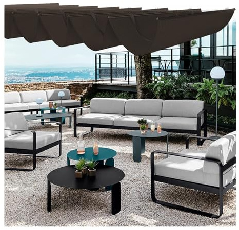 Markise, einziehbar, wasserdicht, Wellenmarkise, 3 m x 5 m, für den Außenbereich, Schiebedeckung, Pergola-Dachmarkise, UV-Schutz, stilvolles U-Form-Design für Terrassen und Decks