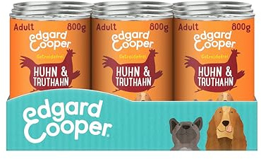 Edgard Cooper Nassfutter für Hunde Huhn Truthahn, 800g x 6, Hundefutter Nass Getreidefrei, natürliche Zutaten und frisches Fleisch, voller essentieller Aminosäuren