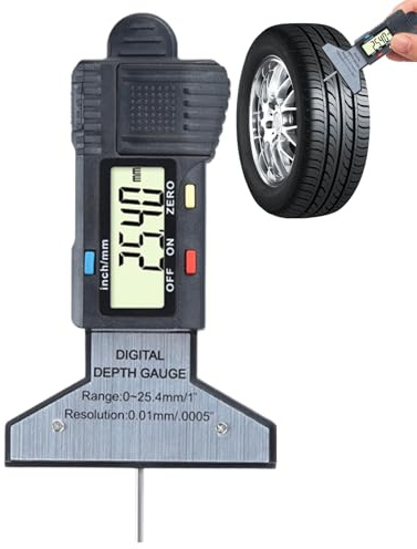 Renchey Jauge de Profondeur de Sculpture de Pneu,Jauge d'Usure de Pneu - Testeur d'Usure Électronique LCD Haute Précision 0,01mm avec Ressort de Rappel Plage 25mm pour Vélo Voiture Camping-Car