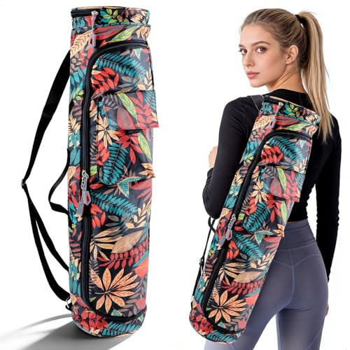 xyuayamz Sac Tapis Yoga, Sacs Tapis de Yoga avec Poche, Sacca pour Tappetino Yogas Femme, Sac de Sport Femme pour Yogas Matelas, Pilates ou Gymnastique et Accessoires, Canevas