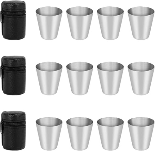 Gulxwis Bicchierini in Acciaio Inossidabile Set 12 Pezzi con 3 Custodie, Tazze Mini Campeggio in Metallo Impilabili, Bicchieri Portatili per Outdoor, Viaggi, Picnic e Uso Quotidiano