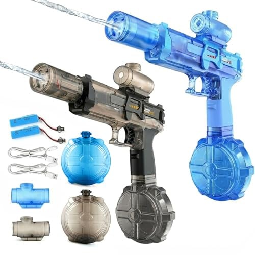 2 Pack Wasserpistole Elektrisch Automatische Sprühwasserpistole mit LED-Lichtern Elektrische Wasser Pistole mit Großer Reichweite Sommer Spielzeug für Schwimmbad Strand Party und Garten (Color 2)