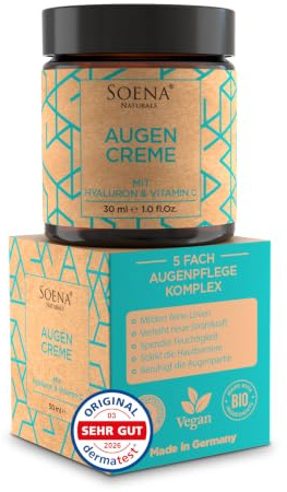 BIO Augencreme mit 5 FACH AUGENPFLEGE KOMPLEX • Hyaluron, Vitamin C, E, Niacinamid + BIO Öle • Augen Creme gegen Falten, Augenringen & Tränensäcke • OHNE Duftstoffe • Augenpflege Made in Germany