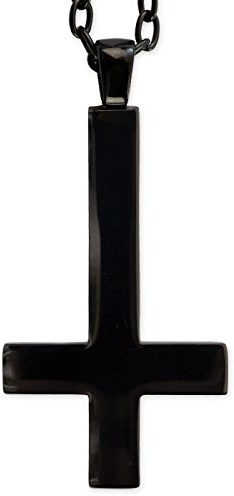 Toms-Silver Anhänger schwarzes Kreuz Upside down Edelstahl mit Kette Höhe 6,6 cm