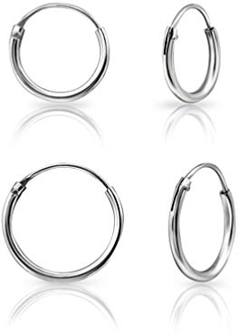 DTPsilver® 2 Paare WINZIGE Creolen Ohrringe 925 Sterling Silber - Knorpel/Wendel/Tragus - Dicke 1.2 mm - Durchmesser 10, 12 mm