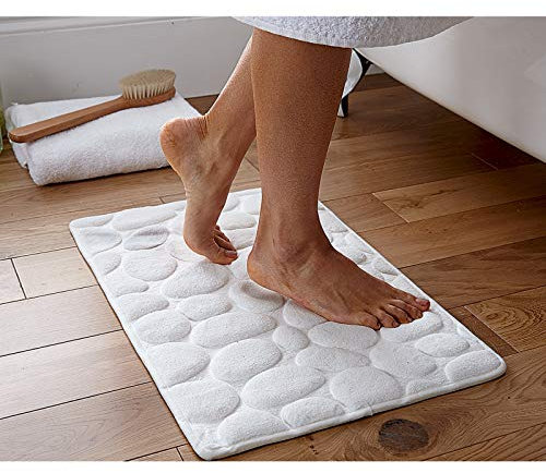 Burwells Luxury Pebble Design Bath Mat - Memory Foam Non-Slip Machine Washable Bathroom Floor Mat - Measures 59 x 40 x 1.5cm