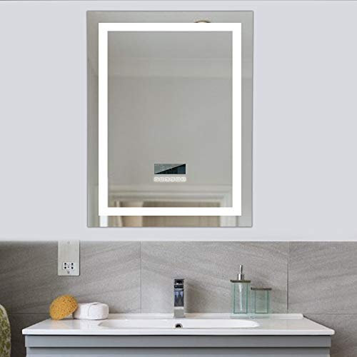 Flyelf Miroir de Mur de Salle de Bains,avec Deux Haut-parleurs de Bluetooth, Dimmable Contrôle Tactile Illuminé 600x800mm