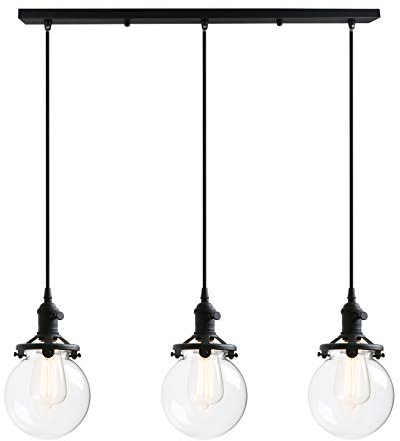 Phansthy Klar Glas Kugel 3 Flaming Retro Design Modernes Pendelleuchte Hängeleuchte Vintage Hängelampen Hängeleuchte Pendelleuchten Loft-Pendelleuchte im Landstil (Schwarz Farbe)