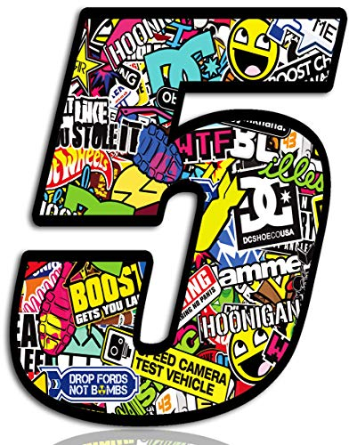 Biomar Labs® Adesivo Sticker Numero Racing 5 Gara DC Sticker Bomb Auto Moto Cross Rally Sport Tuning N 205