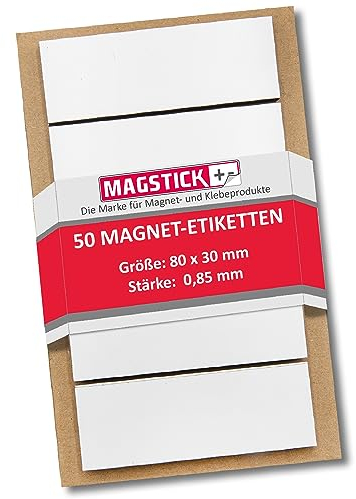 50 beschreibbare Magnet-Etiketten I 8 x 3 cm I weiß I magnetische Beschriftungsfolie beschreibbar Magnet-Streifen zum Beschriften I mag208