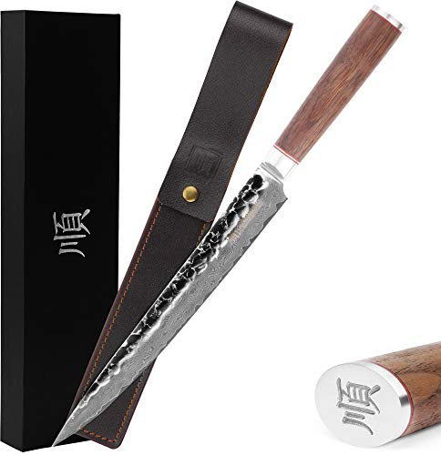 YOUSUNLONG couteau à découper 25,4 cm Couteaux à filet - pour gaucher - Japonais Steel Damascus - poignée en noyer naturel