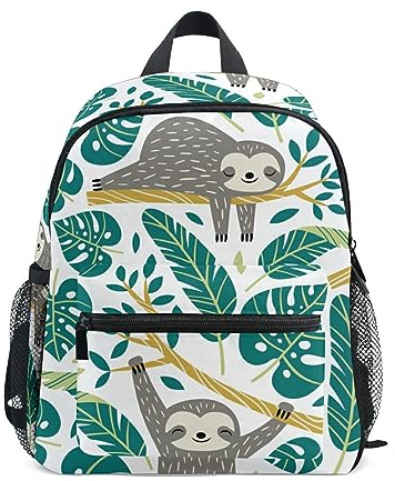 Junge Mädchen Kinderrucksack Kindergarten, Faultiere und Tropische Palmblätter Lässig Mini Backpack Büchertasche mit Brustgurt