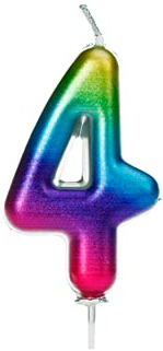 Anniversary House Colourful Rainbow Metallic Candle, Number 4, 4th Birthday Cake Topper, 7 Centimeters, AHC06/4