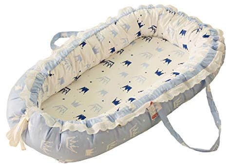 DorkasDE Babynest Kuschelnest Faltbett tragbar Babybett Reisebett (one Size, Krone Blau)