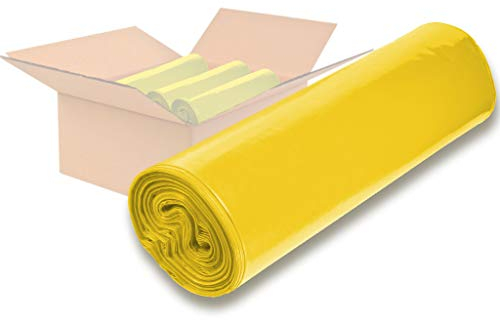 dm-folien Gelbe Müllsäcke 120 Liter I 250 Stück I 700 x 1100 mm I Große Abfallbeutel für leichte bis mittelschwere Abfälle I Reißfeste Müllbeutel aus LDPE Regenerat I Foliensäcke 32 my