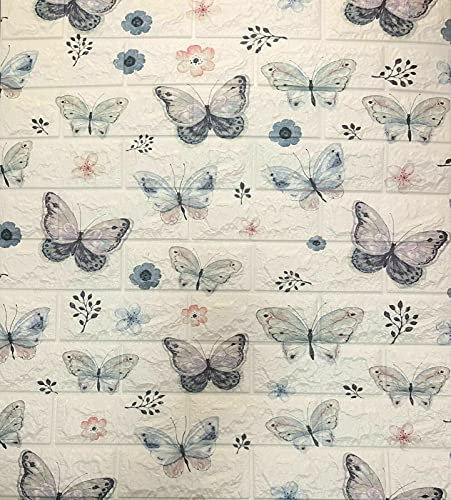 RHP Papier peint 3D, Lot de 5 panneaux muraux autocollants imperméables, effet pierre, montage rapide et facile, Motif papillons, Style moderne
