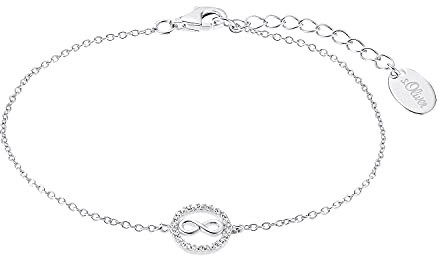 s.Oliver Armband 925 Sterling Silber Damen Armschmuck, mit Zirkonia synth., 17+3 cm, Silber, Infinity, Kommt in Schmuck Geschenk Box, 2032571