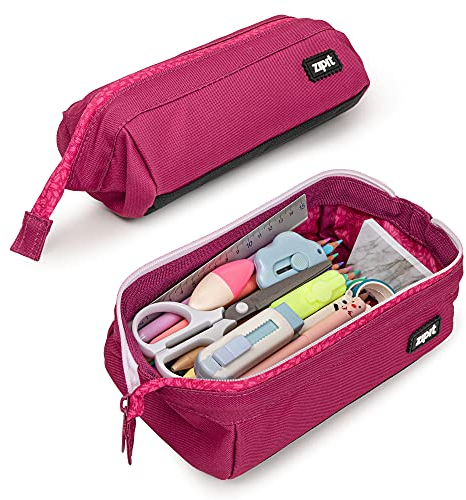 ZIPIT Lenny Federmäppchen für Mädchen | Großes Mäppchen für Schule und Büro | Etui, Kosmetiktasche mit breite Öffnung | Federmappe Rosa