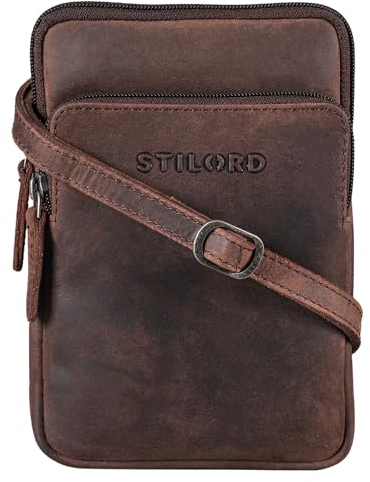 STILORD 'Elin' Brustbeutel Leder groß Brusttasche für Herren Damen Handy Umhängetasche aus echtem Vintage Leder, Farbe:zamora - braun
