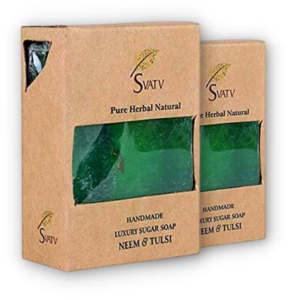 SVATV Soap Neem & Tulsi - Best Exfoliating Bar, Traditional Ayurvedic Herbal Soap For All Skin Type - 125 Grams x 2 Bars
