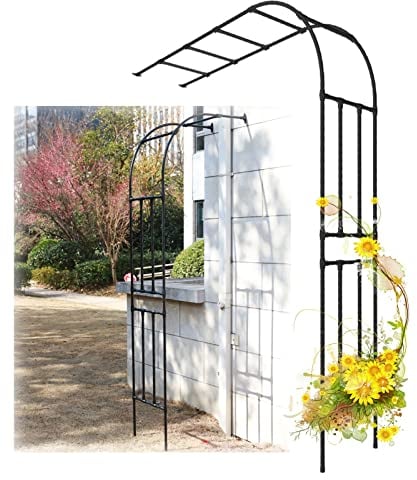 Vetris Schwarz/Weiß Gartenbogen Metall Stabil Rosenbogen halbrund, Wandmontage, Torbogen Hochzeit für Kletterrosen, Halbbogen, Rosengestell Rankhilfe Spalier Rosenhilfe Witterungsbeständig 240cm Hoch