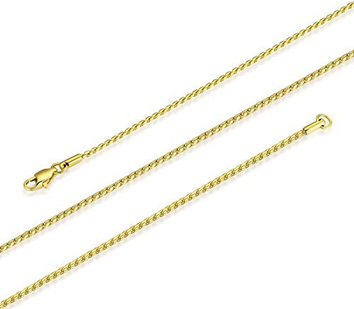 FOSIR 2mm 18K Gold Plated Surgical Stainless Steel Unique Rope Chain Necklace for Men Women,22 Inch