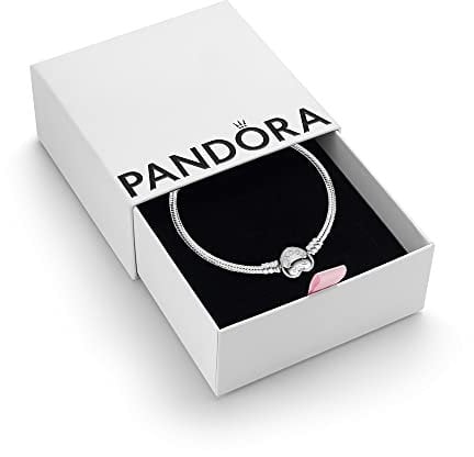 Pandora Moments Women's Sterling Silver Heart Clasp Snake Chain Bracelet for Charms, Size 17, With Gift Box