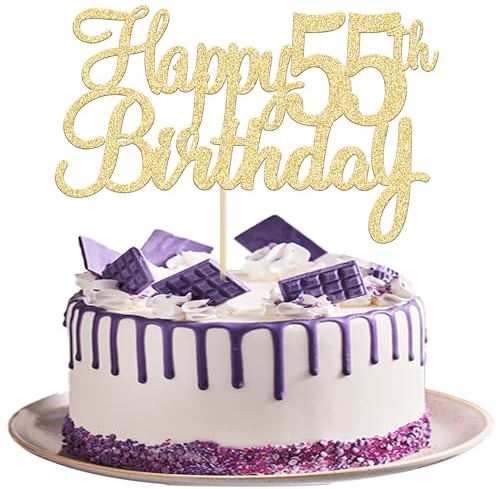 Gyufise 3 Stück Happy 55th Birthday Kuchendekoration Glitzer 55. Geburtstag Kuchenplektren Cheers to 55 Years Old Fifty-Five Fabulous Cake Decorations for 55th Birthday Theme Party Supplies Gold